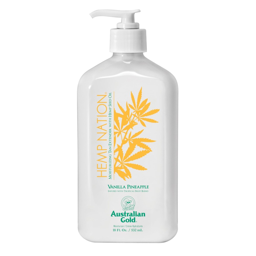 Australian Gold Hemp Nation Vanilla Pineapple Tan Extender Lotion, 18 oz, Antioxidants & Vitamins, Soft Focus Microspheres, Hemp Seed Oil, Hydrating Complex, Age-Defying Blend, No THC & Paraben