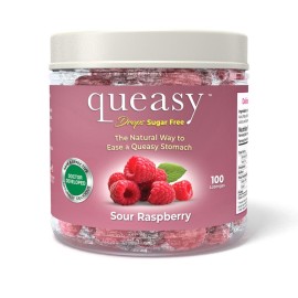 Three Lollies Queasy Drops - Sugar Free Raspberry Flavor - Relief from Chemotherapy Nausea & Travel Sickness - Alleviates a Dry Mouth - Non-Drowsy - Natural Ingredients - 100 Ct