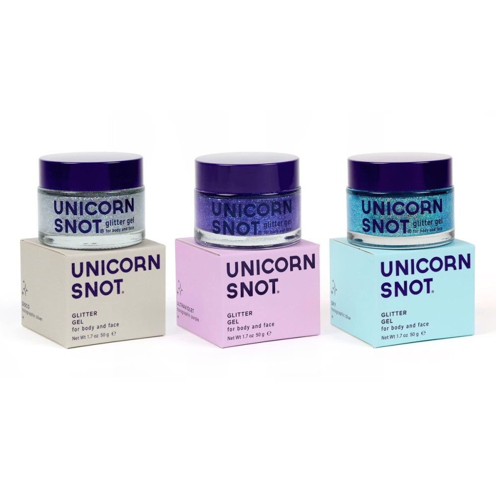 UNICORN SNOT Holographic Face Glitter & Body Glitter Gel | Holiday Glitter Makeup: Stocking Stuffers & Christmas Gift | Hair Glitter, Vegan & Cruelty-Free, 1.7 oz 3-Pack (Disco/UV/Sky)
