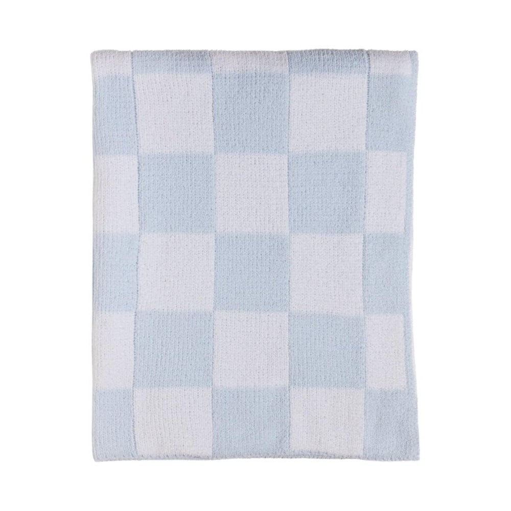 Living Textiles Chenille Knitted Blanket - Blue Check