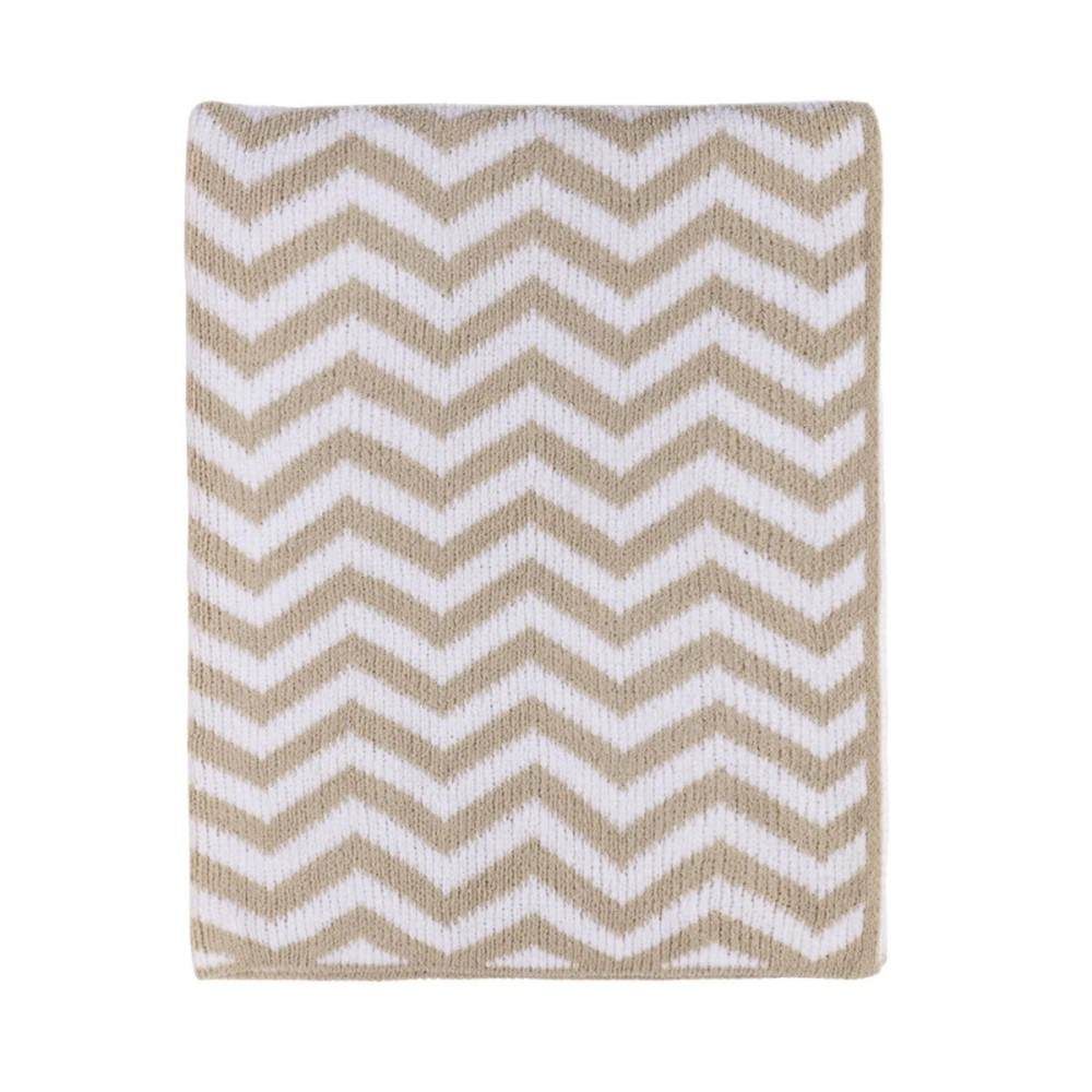 Living Textiles Chenille Knitted Blanket - Taupe Chevron