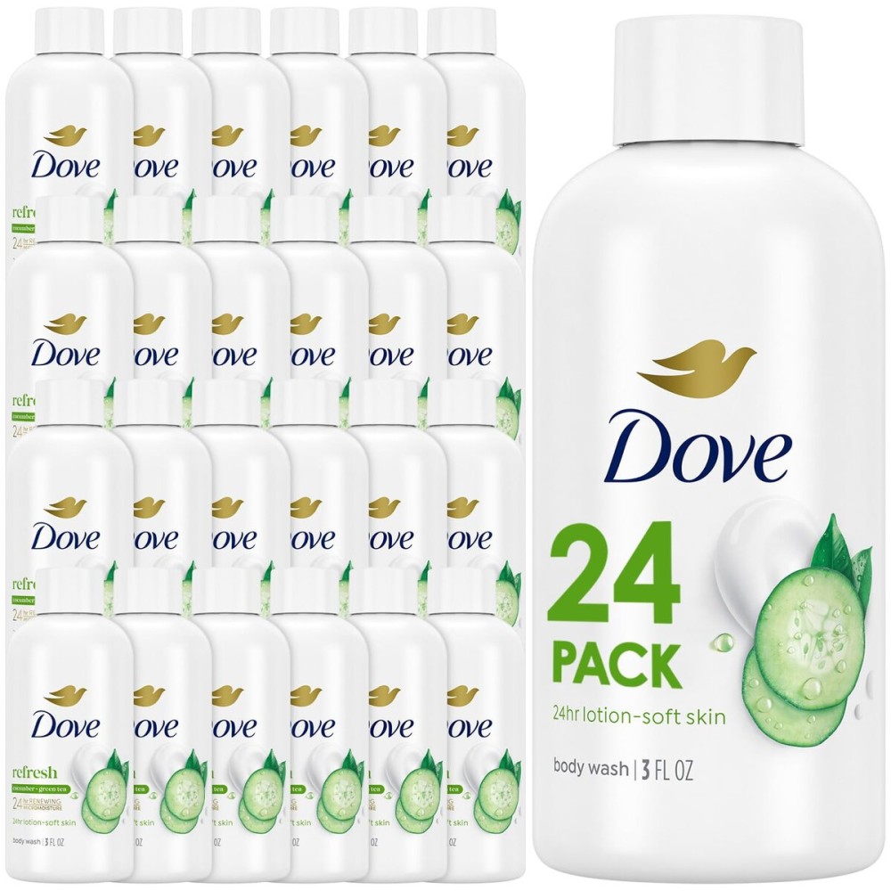 Dove Travel Body Wash, Refresh 24-Pack, Cucumber & Green Tea, Moisturizing for Lotion-Soft Skin, 3 Oz Ea