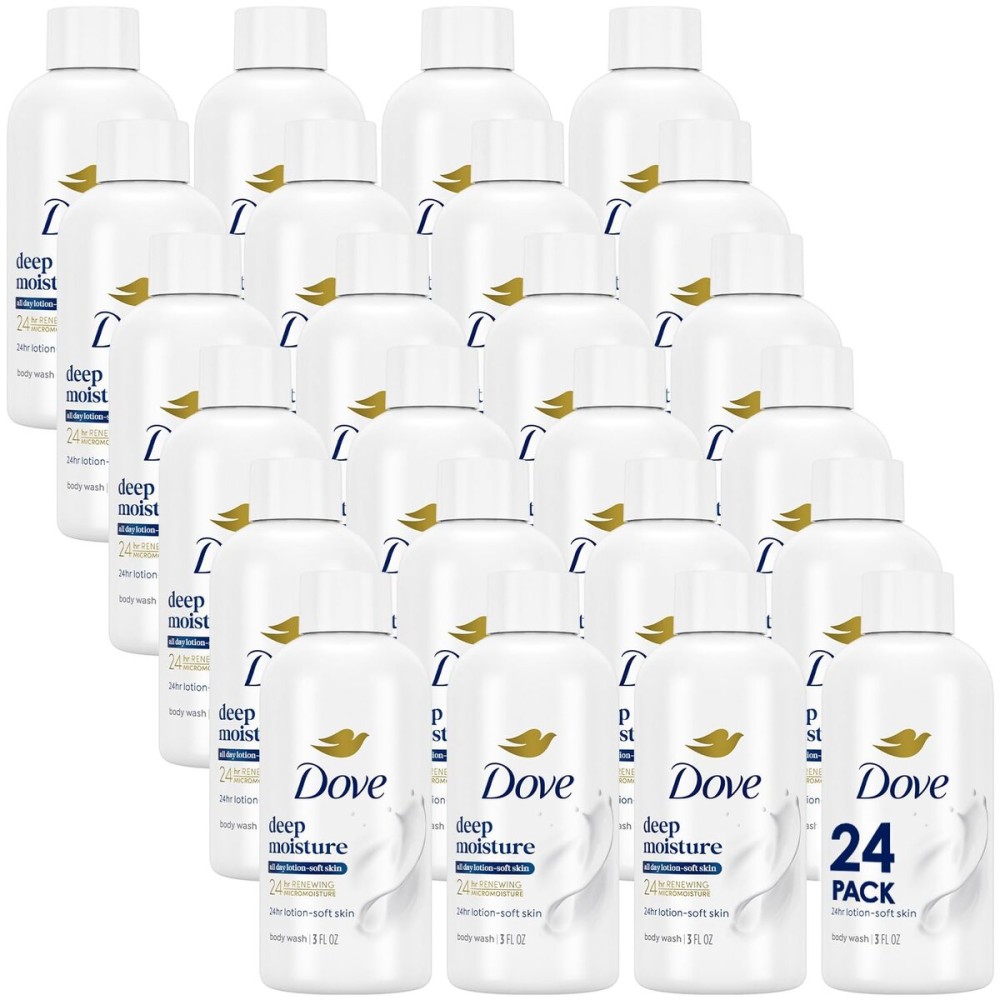 Dove Deep Moisture Body Wash 24-Pack, Travel Essentials, 3 Oz Ea