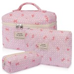Gosect Makeup Bag Set, Cute Cosmetic Bag for Women Girls, Floral Coquette Aesthetic Toiletry Bag, Travel Make Up Organizer BagPink Check