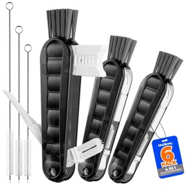 6 Pack Holikme 4 in 1 Cup Lid Cleaning Brush Set with 3 Straws, Multifunctional Bottle Brush, Silicone Cup Lid Gap Cleaner, Durable Bristle Crevice Cleaning Brush, Black