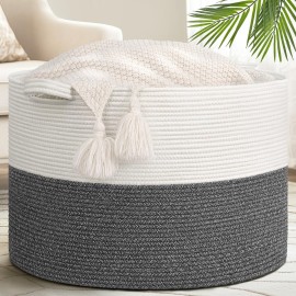 Goodpick 115L Extra Large Blanket Basket, Soft Cotton Rope Storage Basket for Organizing, Home Decor, Toys, Toy Storage Organizer for Living Room & Nursery, Grey
