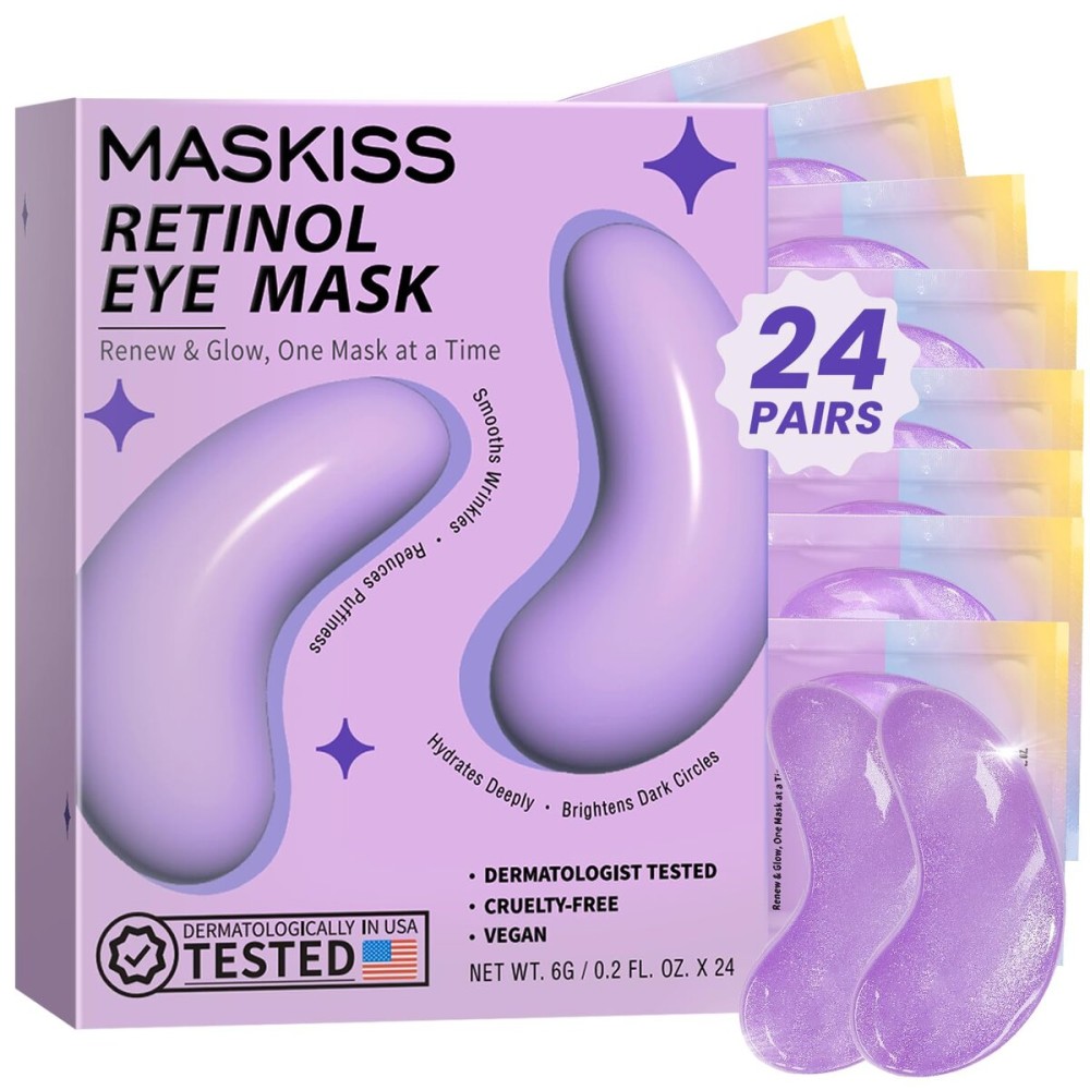 Maskiss Retinol Under Eye Patches (24 Pairs), Purple Eye Masks for Dark Circles, Puffy Eyes & Wrinkles, Firming Collagen Eye Patches, Vegan Cruelty-Free Skincare Gifts for Her