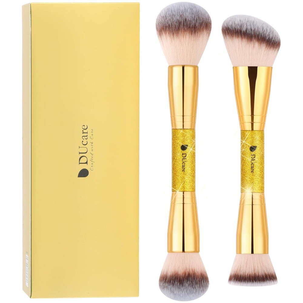 DUcare Makeup Brushes 2Pcs Double Ended Foundation Contour Bronzer Setting Powder and Blush Brush ideal for cream or powder