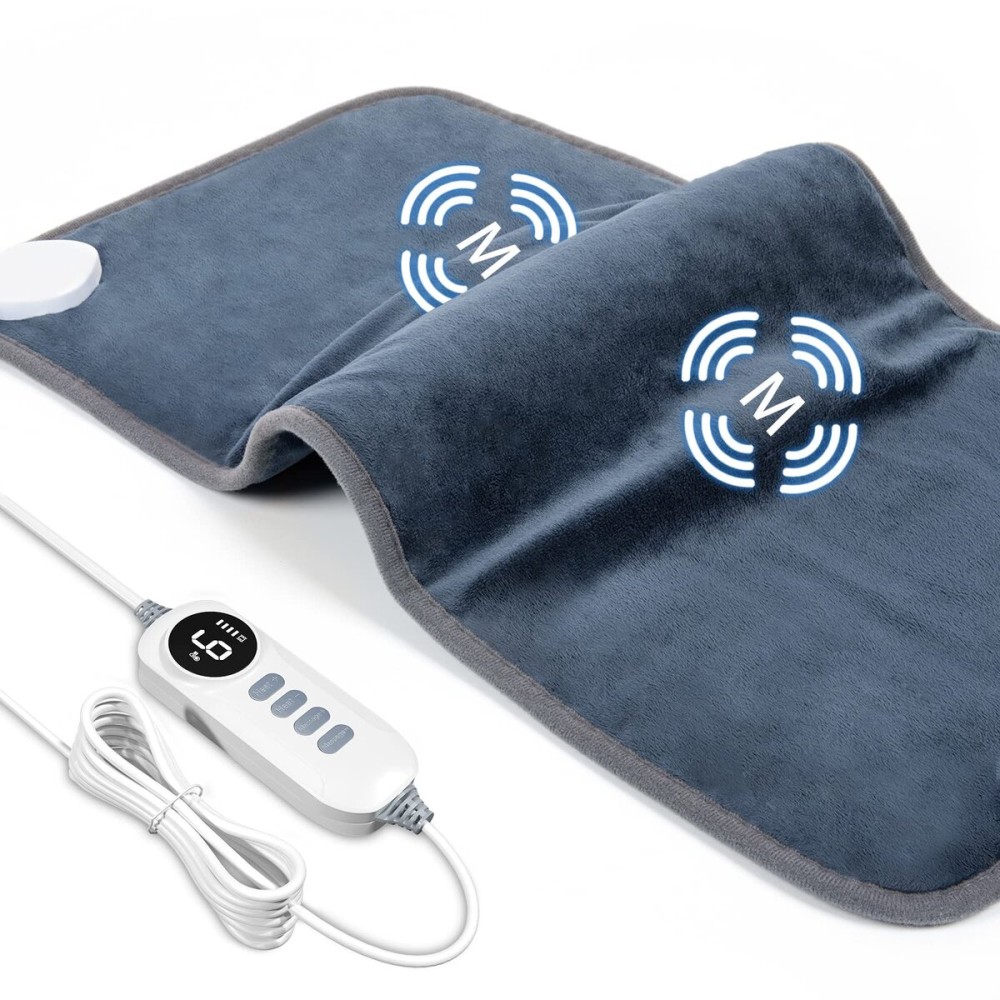 DAILYLIFF Massage Heating Pad, 12x 24 Electric Heated Pads with Massager, 6 Heat Settings and 4 Massage Modes, 24 Relaxing Combinations, UL Certification, Navy Blue