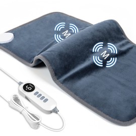 DAILYLIFF Massage Heating Pad, 12x 24 Electric Heated Pads with Massager, 6 Heat Settings and 4 Massage Modes, 24 Relaxing Combinations, UL Certification, Navy Blue