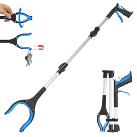 43 Long Grabber Reacher Tool, Foldable Grabber for Seniors with Magnetic Tip, 360 Rotating Anti-Slip Claw, Extension Reacher Pickup Tool Long Arm Trash Picker for Elderly Recovery