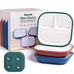 BABELIO 8\'\' Toddler Porcelain Plates with Silicone Suction Sleeves, Lead & BPA Free, Divided, Microwave & Dishwasher Safe, Stay Put, Suitable for Kids, 3 Pack