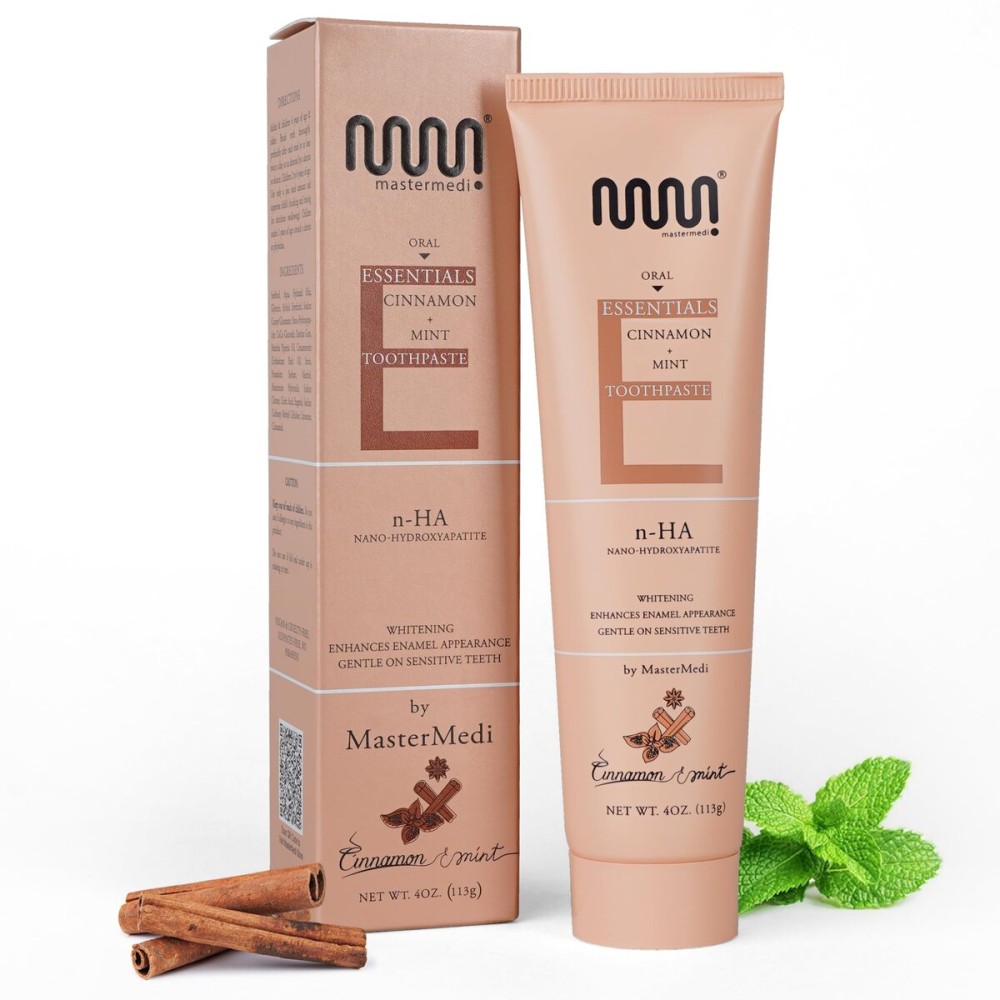 MasterMedi Nano Hydroxyapatite Whitening Toothpaste with Xylitol, Mint & Cinnamon - Fluoride & SLS Free, Remineralizing Formula for Sensitive Teeth, Enamel Repair, 4 oz (Pack of 1)