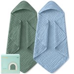 Yoofoss Hooded Baby Towels for Newborn 2 Pack 100% Muslin Organic Cotton Baby Bath Towel with Hood for Babies, Infant, Toddler and Kids, Large 32x32Inch, Soft and Absorbent Newborn Essential