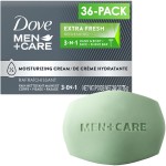 Dove Men+Care Soap Bar, Extra Fresh Scent 36-Pack - Hydrating 3-in-1 Body, Hand, and Face Cleanser for Men, 2.6 Oz Ea