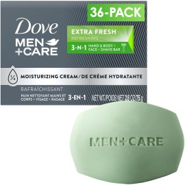 Dove Men+Care Soap Bar, Extra Fresh Scent 36-Pack - Hydrating 3-in-1 Body, Hand, and Face Cleanser for Men, 2.6 Oz Ea