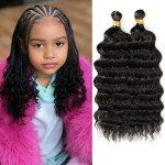 Eerya Long Curly Braiding Hair 10 Inch 2 Packs Ocean Wave Crochet Hair for Black Women Deep Wave Braiding Hair for Boho Braids(10inch,1B)