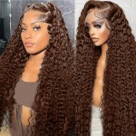 Deep Wave Lace Front Wigs Human Hair Chocolate Brown 4 Color 13x6 Hd Lace Frontal Curly Wigs for Black Women Human Hair 32