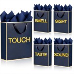 SHIPKEY 5 Senses Gift Bags, Navy Thank-you Bag with Gold Frame&Tissue Paper, 8\'\'x4\'\'x11\'\' Party Favor Bags, Good Touching Bag (20x10x28cm)