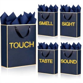 SHIPKEY 5 Senses Gift Bags, Navy Thank-you Bag with Gold Frame&Tissue Paper, 8\'\'x4\'\'x11\'\' Party Favor Bags, Good Touching Bag (20x10x28cm)