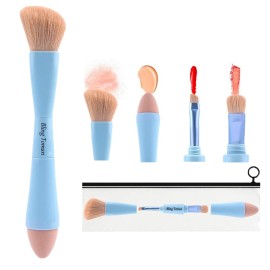 Multi-Tasker 4-in-1 Makeup Brush,Makeup Sponge,Blush Blending,Eyeshadow,Eyebrow&Liner Lip Face Foundation All-in-One Brushes Travel Makeup Brushes Mini Makeup Tools Kit, Gift for Women