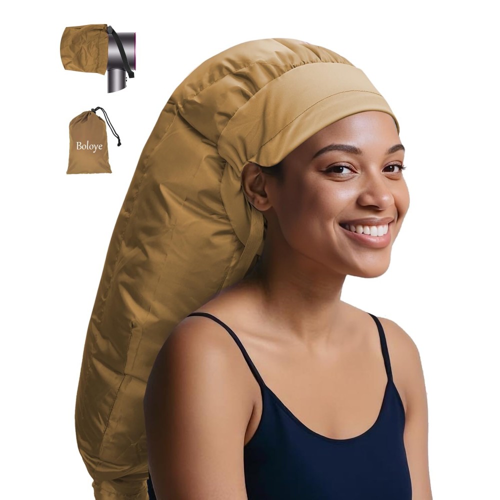 Boloye Hair Dryer Bonnet Attachment - 28.5 XL Hooded Dryer Cap for Faster Drying & Deep Conditioning, Extra-Large Space Fits Thick, Curly Hair & Styling Tools (Gold, Extra Large)