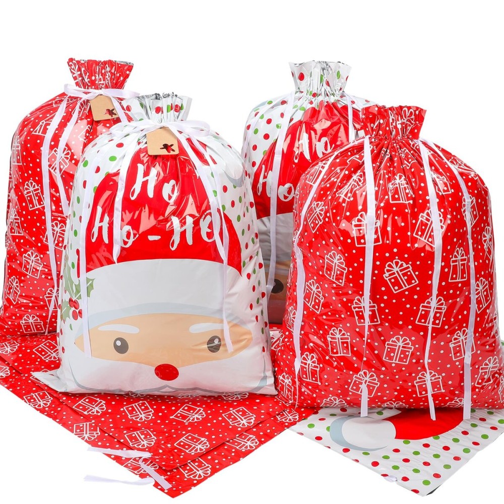 YALTOON 7 Pack Extra Large Drawstring Christmas Gift Bags, Xmas Wrapping Bags for Big Presents, Reusable Large Holiday Bag with Tags