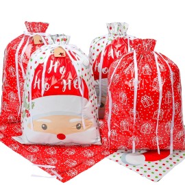 YALTOON 7 Pack Extra Large Drawstring Christmas Gift Bags, Xmas Wrapping Bags for Big Presents, Reusable Large Holiday Bag with Tags