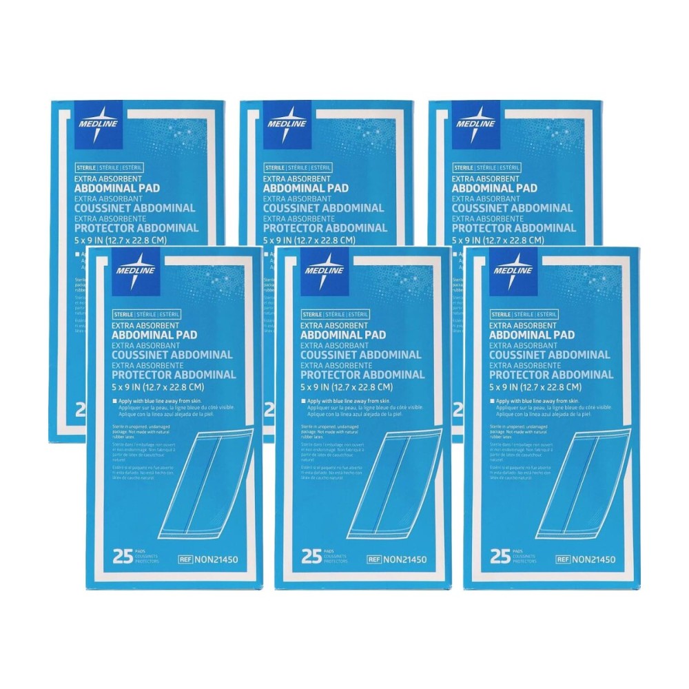 Medline Sterile Abdominal Pad, NON21450H, 5 inch x 9 inch, 25 Count (Pack of 6)