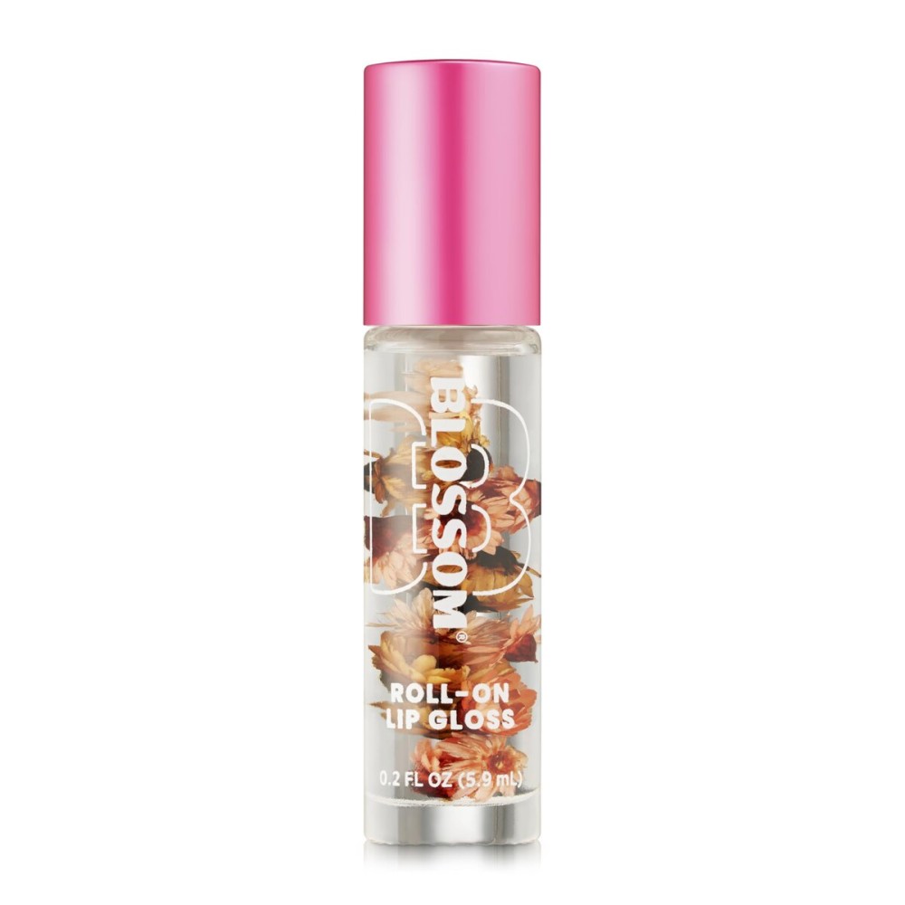 Blossom Roll on Lip Gloss, Gourmand Scented Clear High Shine Moisturizing Lip Oil, Non Sticky, Infused with Real Flowers, Made in USA, 0.2oz, Chocolate Truffle