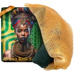 AFRIKI African Net Sponge - Exfoliating Body Scrubber, Black Owned & Rooted in Africa, All Skin Types | 45 in Long (Dark Green & Champagne Gold)