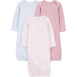 Simple Joys by Carter\'s Girl 3-pack Cotton Sleeper Gown, Mauve Floral Blue, NB