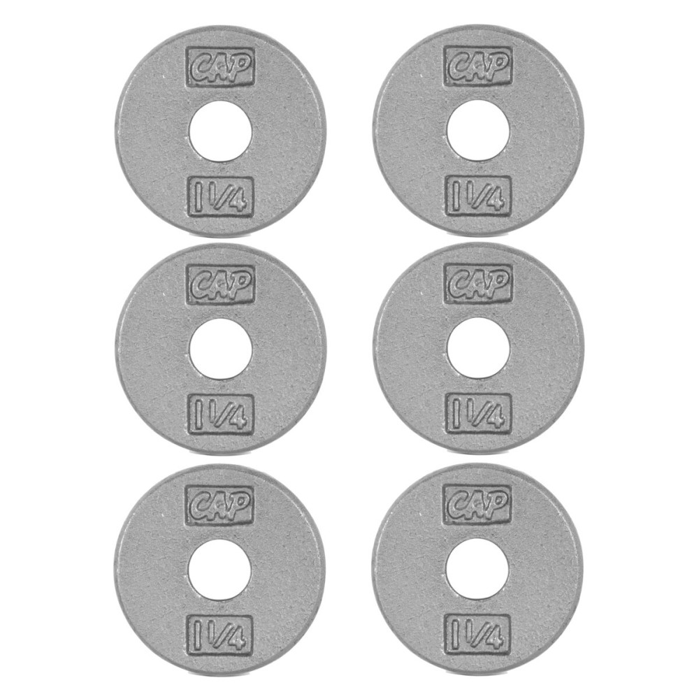 CAP Barbell Cast Iron Standard 1-Inch Weight Plate Set - Barbell Weights for Home Gym, Strength Training, and Weightlifting, 1.25 lb Set of 6, Gray