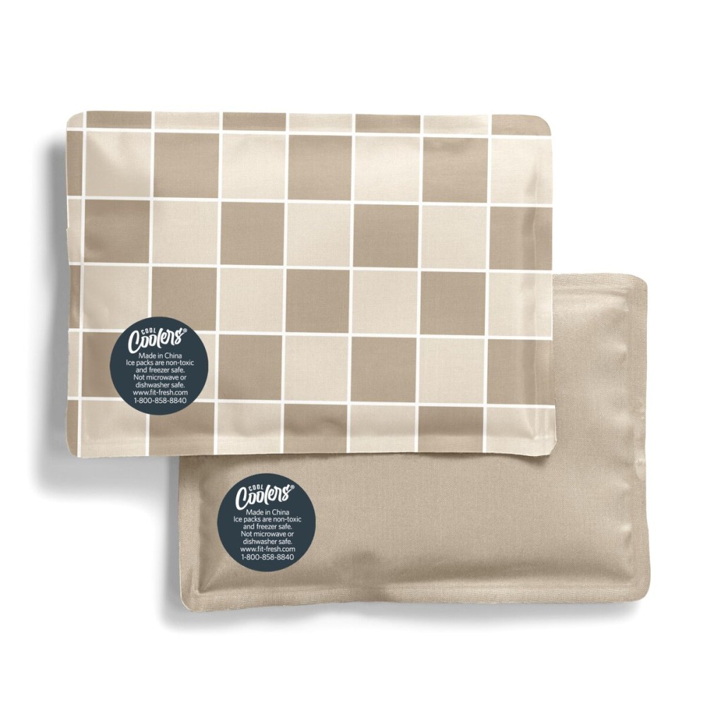 Fit & Fresh Cool Coolers 2 Pack Soft Ice for Lunch Bags, Flexible Stretch Nylon, Durable, Reusable Lunch Box Ice Packs, Soft Ice, Reusable Freezer Packs, Lunch Ice, Easy to Clean, Taupe Checkerboard