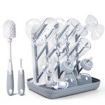 Termichy Baby Bottle Drying Rack: Vertical Bottle Dryer Rack Holder with Brushes Set- Drying Rack & Nipple Scrubber-Space Saving Standing Drying Rack for Baby Bottles and Pump Part Cleaning