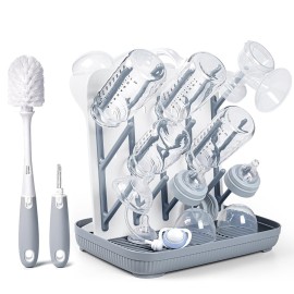 Termichy Baby Bottle Drying Rack: Vertical Bottle Dryer Rack Holder with Brushes Set- Drying Rack & Nipple Scrubber-Space Saving Standing Drying Rack for Baby Bottles and Pump Part Cleaning