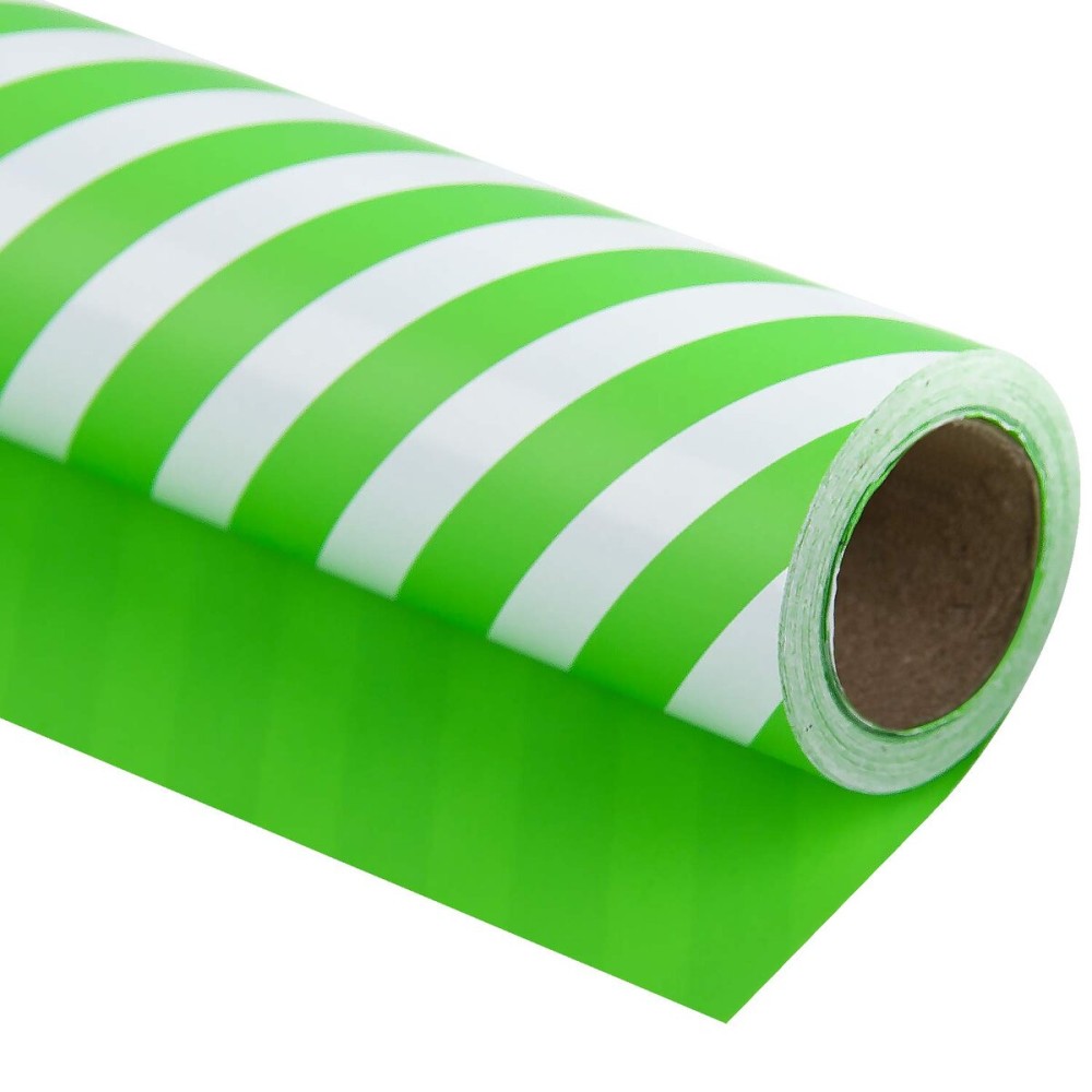 WRAPAHOLIC 30 Inch Reversible Green Wrapping Paper - Green and Stripes Wrapping Paper for Birthday, Holiday, Wedding, Baby Shower - 30 inch x 33 feet