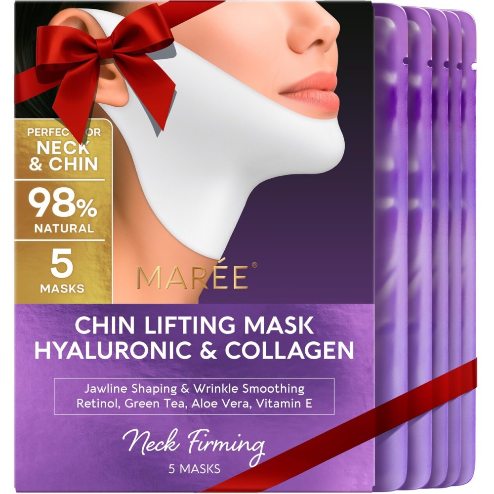 MAREE V Line Lifting Mask with Hyaluronic Acid - Deep Collagen Face Mask for Women - Jawline Shaper Facial Masks with Retinol - Tightening & Firming Neck Lift Tape - Double Chin Strap for Face Lift