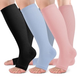 bropite Open Toe Compression Socks for Men & Women - 3 Pairs of 15-20 mmhg Knee High Stockings for Circulation Support
