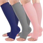 bropite Open Toe Compression Socks for Men & Women - 3 Pairs of 15-20 mmhg Knee High Stockings for Circulation Support