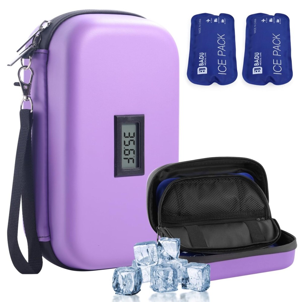 HIMDUZE Insulin Cooler Travel Case TSA Approved Refrigerated Medicine Cooler for Travel w/Thermometer Temperature Diabetic Case w/2 Reusable Ice Packs for Daily Life Trip