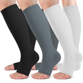 bropite Open Toe Compression Socks for Men & Women - 3 Pairs of 15-20 mmhg Knee High Stockings for Circulation Support