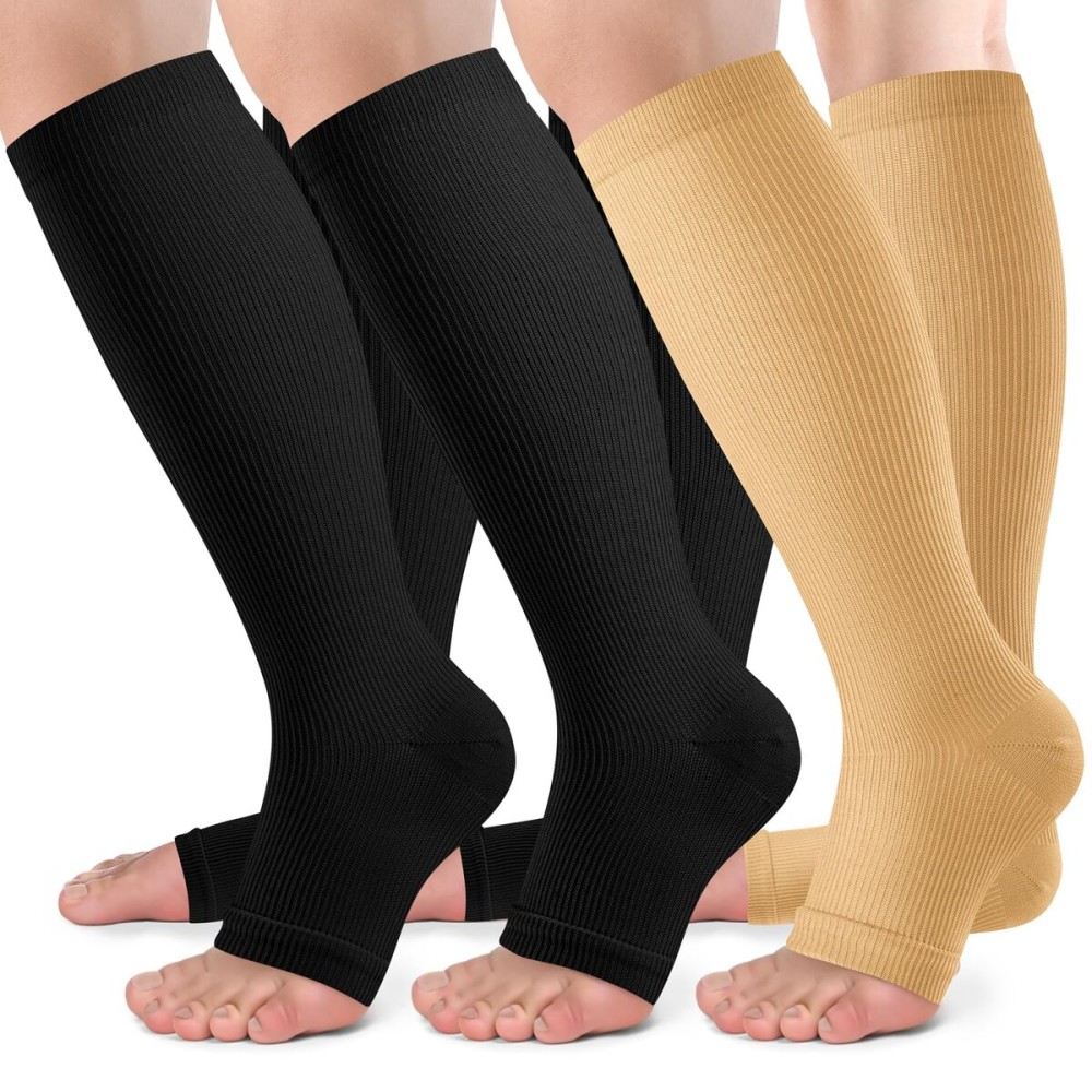 bropite Open Toe Compression Socks for Men & Women - 3 Pairs of 15-20 mmhg Knee High Stockings for Circulation Support