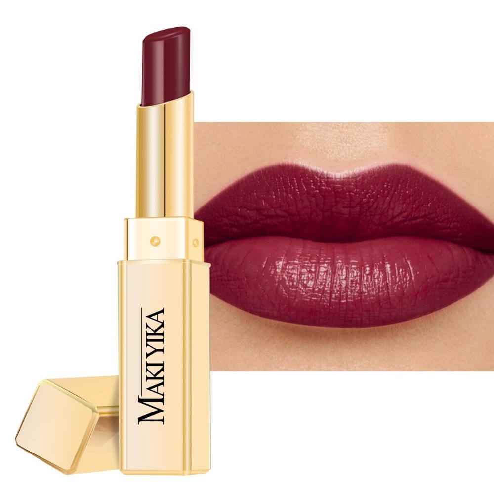MAKI YIKA Moisture Dark Brown Lipstick for Women Hydrate Tinted Lip Balm for Dry Cracked Lips Dark Burgundy Glossy Lip Color Juicy Finish, MA071 Maduro Brown