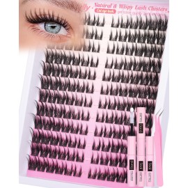 Cat Eye Lash Clusters Kit Eyelash Clusters Kit Natural Look Wispy Eyelash Extension Kit Manga Cluster Lashes Kit D-curly DIY Lash Extension 9-16MM Fox Eye Lashes by Newcally