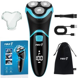 MAX-T Electric Razor for Men with Pop-Up Trimmer, IPX7 Waterproof Electric Shaver, 3D Rotary Shaver, Rechargeable Cordless Shavers for Men, Type-C, 120Mins Runtime, Plug & Play