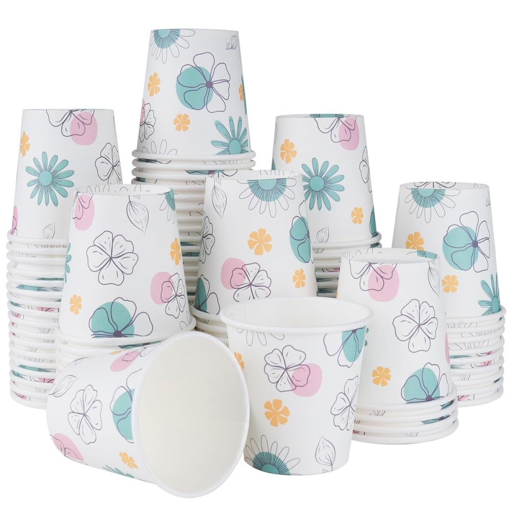 Lamosi 3 oz Bathroom Paper Cups 300 Pack, Floral Disposable Small Mouthwash Drinking Cup for Water, Coffee, Sample, Tasting and Dessert