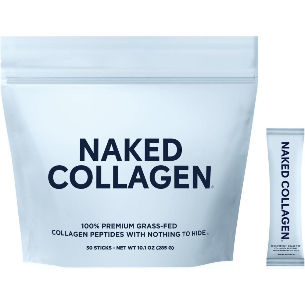 NAKED Collagen Stick Packs - Pasture-Raised, Unflavored Grass-Fed Hydrolyzed Collagen Travel Pack, Paleo Friendly, Non-GMO, Keto, Gluten Free, 30 Sachets