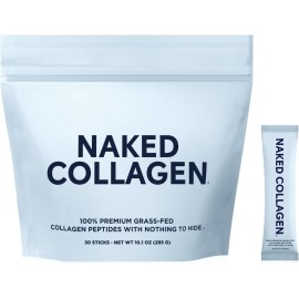 NAKED Collagen Stick Packs - Pasture-Raised, Unflavored Grass-Fed Hydrolyzed Collagen Travel Pack, Paleo Friendly, Non-GMO, Keto, Gluten Free, 30 Sachets