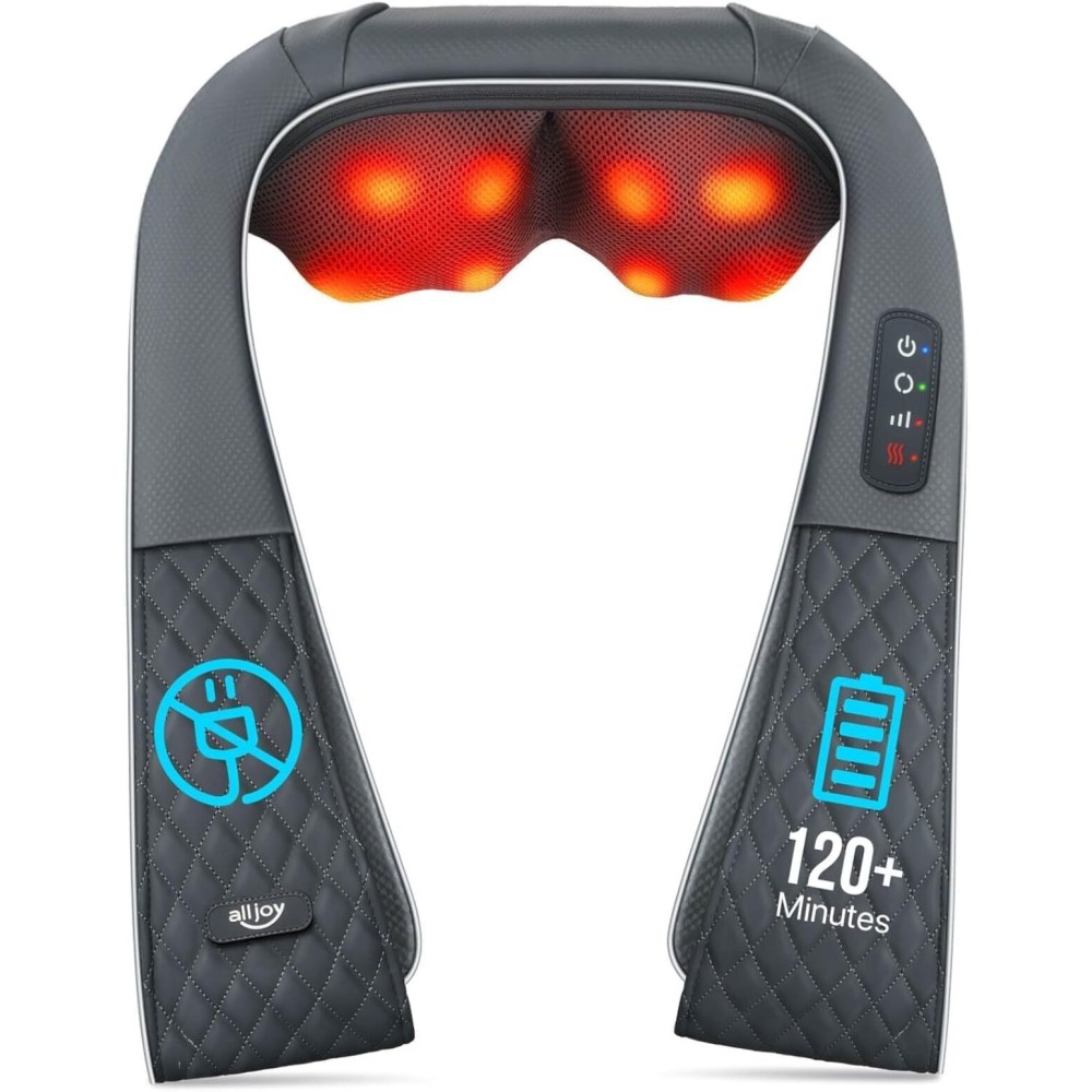 Cordless Shiatsu Neck Massager with Heat - Rechargeable Massager for Neck and Shoulder Pain with 8 Deep Kneading Nodes, Back Massager for Home Office Outdoor - Christmas Gifts for Mom Dad Men Women